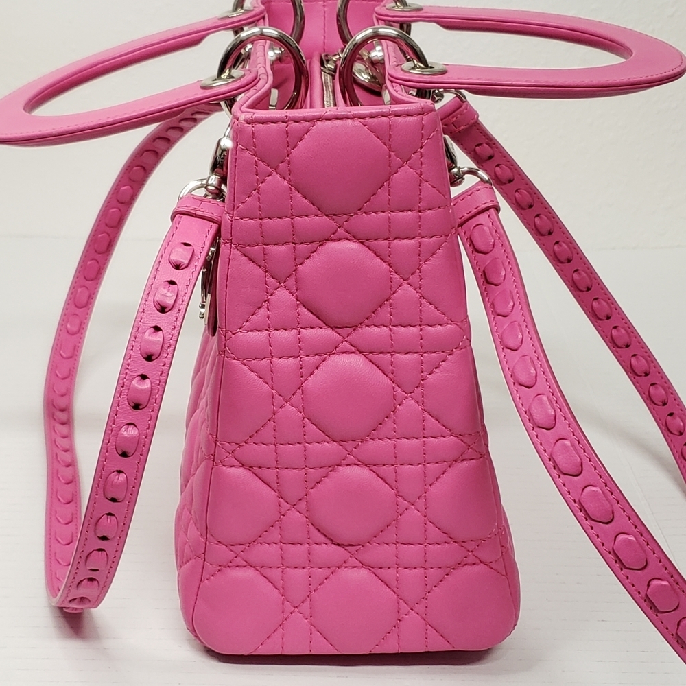Authentic Dior Lady Dior Pink Cannage Leather Medium Bag - Picture 6 of 16